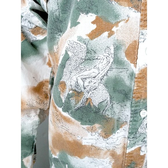 Vintage Roper Women's Western Button Shirt Medium Green Brown Long Sleeve Horses - Picture 10 of 12